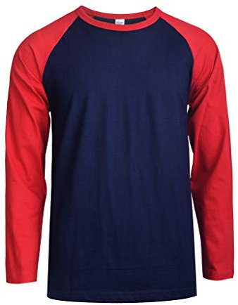 TOP PRO Men's Full Length Sleeve Raglan Cotton Baseball Tee Shirt, Dark Red/Navy, XL