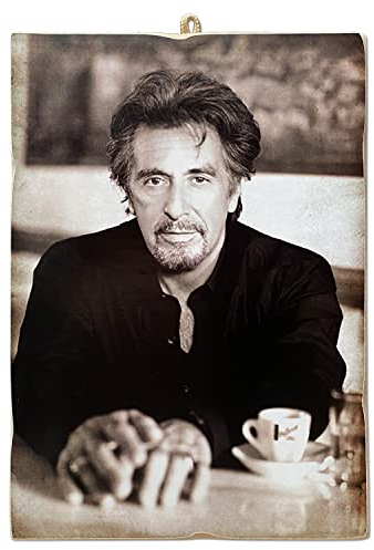 KUSTOM ART Cucuba Bild, Vintage-Stil, Berühmte Schauspieler und Kaffee Al Pacino trinken, Druck auf Holz, 25x18 cm Für Bars, Restaurants, Eisdielen, Pizzerien