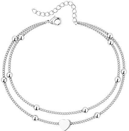 JeweBella Bracelet de Cheville Femme avec Coeur Perle en 18K Or Chaîne de Cheville Argent Or Acier Inoxydable Réglable Bracelet Cheville pour Femmes et Filles Bijoux de Pied de Plage