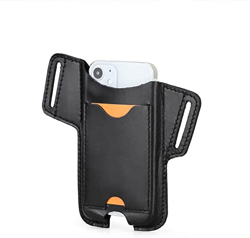 Hiram Custodia in pelle per telefono cellulare universale Hasp Marsupio Guaina con passante per cintura Custodia per telefono cellulare con slot per carte per gli uomini