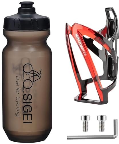 OSIGEI Bike Water Bottle Cage and 21OZ/610ML Bike Water Bottle Set Lightweight Bike Bottle Holder with Screws - Premium BPA Free Sports Bottle for Road Mountain and Kids Bikes