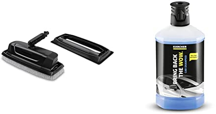 Kärcher 26441910 Glass & Facade Cleaning Attachment, Multicoloured and 62957500 1 L, 3-in-1 Car Shampoo Plug and Clean, Pressure Washer Detergent