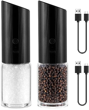 Vevok Chef Elektrisches Salz- und Pfeffermühlen-Set, USB-aufladbar mit LED-Licht, einstellbare Keramikkern-Grobheit, Einhandbedienung