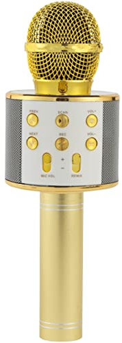 INTEMPO EE7183WHTSTKEU7 Wireless Microphone Speaker – Bluetooth Karaoke Machine, 25 M Range, 11 Hour Play Time, Rechargeable Battery, USB Charging Cable Included, Easy Use Control Panel, White/Gold