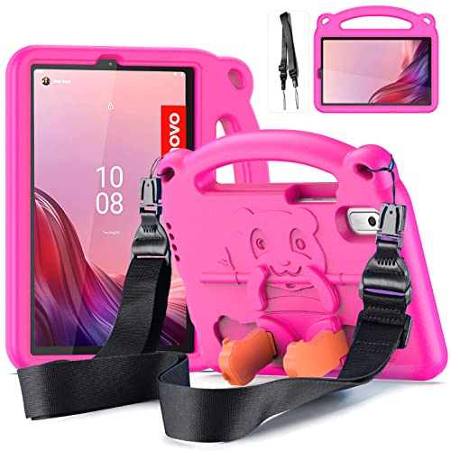 DUZZONA Custodia per Lenovo Tab M9 9 Pollici 2023, Cover Protettiva Antiurto per Bambini con Supporto e Tracolla, Compatibile con Lenovo Tab M9 9 HD (TB-310FU), Rosa