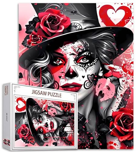 1000 Pieces Distinctive Girl and Red Roses Puzzles for Adults Modern Portraits Jigsaw Puzzle for Challenging Family Activity Games, Colorful Jigsaw Puzzles for Decorative Gifts