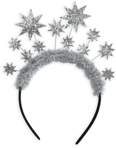 Haarreif mit Glitzer Sternen Karneval Fasching Kopfschmuck Festival silber Kopfbedeckung