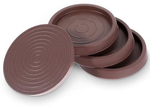 4 PCS Furniture Coasters, 2.5inch/6.4cm Non Slip Round Furniture Pads for Hardwood Floors, Anti Slip Rubber Caster Cups, Chair Leg Protectors for Bed, Cabinet, Sofa, Chair, Table, Piano (Brown)