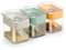SHAIDOJIO 3 Piezas Botes Especias Transparente, Botes Especias Cristal, Frascos Especiarias con Tapa y Cuchara, Botes para Especias Sellados, Botes para Especias Cocina para Azúcar Sal-3 Colores