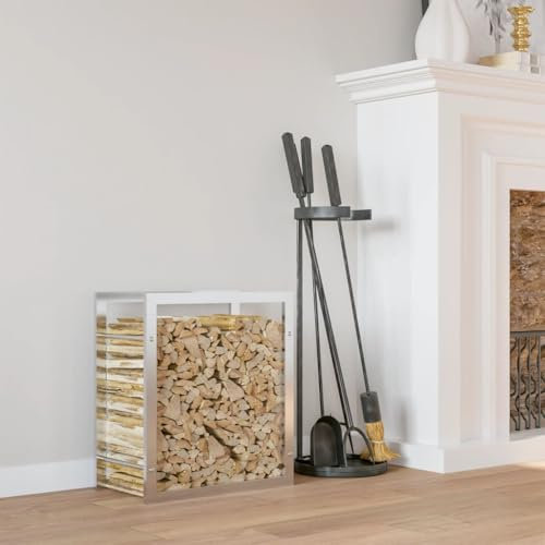 Homgoday Meuble à bois 80 x 28 x 86 cm en acier inoxydable, porte-bûches d'intérieur, porte-bois de chauffage, porte bois pour cheminée, bois d'intérieur, empilable poêle en bois