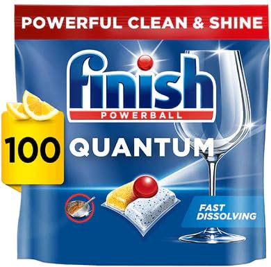Finish Dishwasher Tablet, Quantum Infinity Shine, 100 Tablets, Lemon Sparkle, Powerful Clean & Shine Detergent Tabs, Tough on Grease Stains