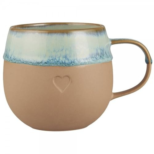 IB Laursen Tasse m/Henkel Heart mattbraunes Ton m/Aqua Kante 380 ml B: 9,5 H: 9,5 L: 13,5