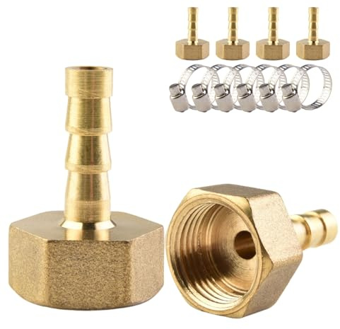 ANGEEK 6 Stück Messing Schlauchanschluss，Schlauchverbinder ，Stecker Adapter Schlauchadapter, 6mm Widerhaken x PT 3/8 Zoll Innengewinde Rohradapter, mit 6 Stück Schlauchschelle