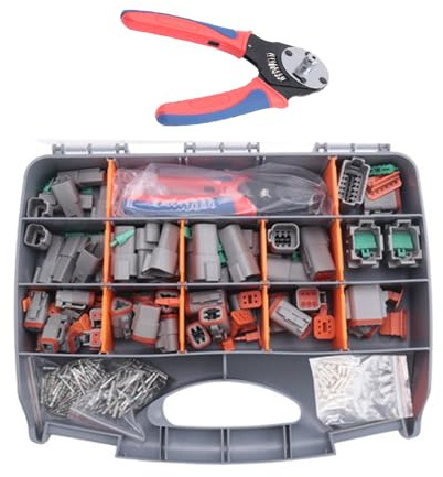 Kopinma 338pcs DT Deutsch Steckverbinder Kit, 2/3/4/6/8/12 Pin DT Steckverbinder, Crimpwerkzeug, Entfernungswerkzeug, Elektrischer Kfz-Stecker für Auto Motorräder Boots, Wohnmobil