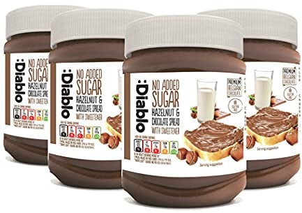 Diablo No Added Sugar Hazelnut Chocolate Spread 350g – Sweetened with Maltitol – Belgian Chocolate Spread for Toast, Waffles, Breakfast, Baking, Healthy Snacking & Balanced Lifestyle