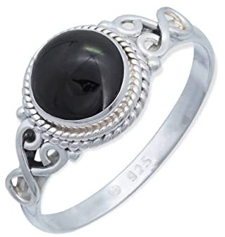 mantraroma Damen Ring 925 Silber Onyx Edelstein schwarz indisch