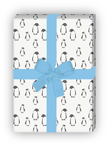 Kartenkaufrausch 4 Bögen - Cooles Pinguin Geschenkpapier Set - nicht nur für Weihnachten - für liebe Geschenkverpackung, Musterpapier, Dekorpapier zum basteln 32 x 48cm, schwarz weiß