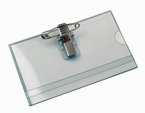 FALAMBI 100 x Namensschilder/Kartenhalter mit Einleger + Clip + Nadel, 90 x 56 mm, zusätzl. 3 Selbstklebende Nadelclipse
