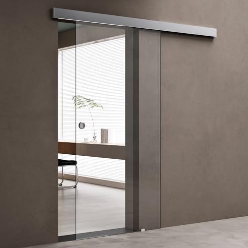 doporro Porta Scorrevole in Vetro Esterno Muro con Binario 77,5 x 205 cm, Vetro Temperato Trasparente 8 mm, Porte Interne Scorrevoli per Bagno Cucina Studio Amalfi-plus 19