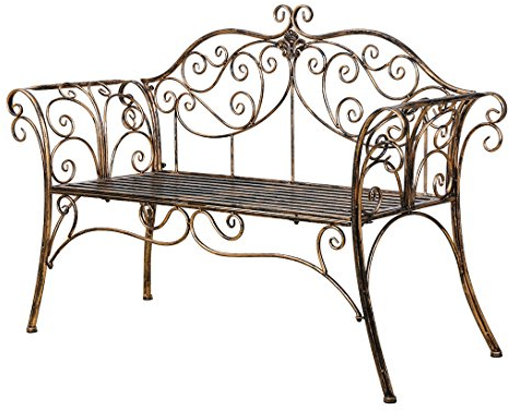 Gartenbank Metall Sitzbank mit Rückenlehne & Armlehne Eisenbank für 2-3 Sitzer Ruhebank Retro-Stil Bank für Garten Park Balkon (Bronze)