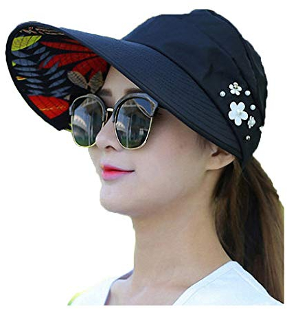Women's Sun Visor Hats-Headband 2-in-1,Dual Purpose Summer Beach Visor Cap hat (blk)