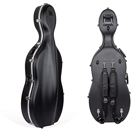 Crossrock Custodia per violoncello 3/4 e 4/4 | Guscio rigido modellato in ABS con ruote, serratura, tasca per accessori e cinghie per zaino, nero (CRA862CEFBK)
