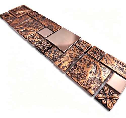 Bronze Copper Metal Resin Mosaic Backsplash Wall Tile Sample | Vintage Embossed Textured Patterns Moisture Resistant for Bathroom, Fireplace, and Interior Decor