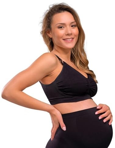 Carriwell Carrigel- Alimentación Sin Fisuras De Mama Y El Sujetador Embarazo, Tirantes Anchos para Un Mejor Soporte, Gel De Color Amarillo Suave, con Extensión Sujetador Mujeres[Negro][Grande]