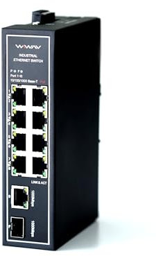 WIWAV WDH-9GT1GF-POE 10/100/1000Mbps Switch Ethernet Industriale Poe Gigabit Non gestito a 10 Porte con Guida DIN/Montaggio a Parete (Senza Ventola, -30 ℃ ~ 75 ℃)
