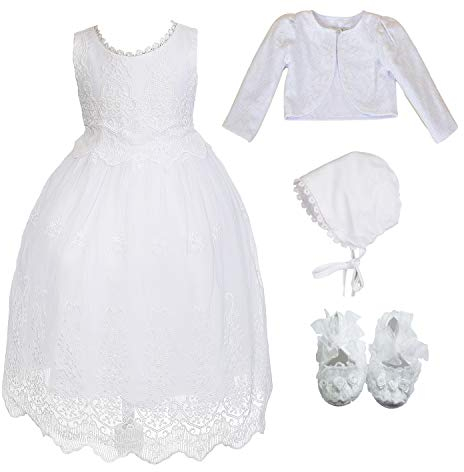 Cinda Baby-weißes Spitze-Taufkleid und Mütze mit Bolero und Schuheno 80-86
