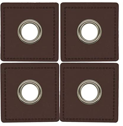4 Metall-Ösen auf Kunstleder für Hoodies oder Taschen Ösenpatch, Farbwahl, Farbe:braun | Öse silbern