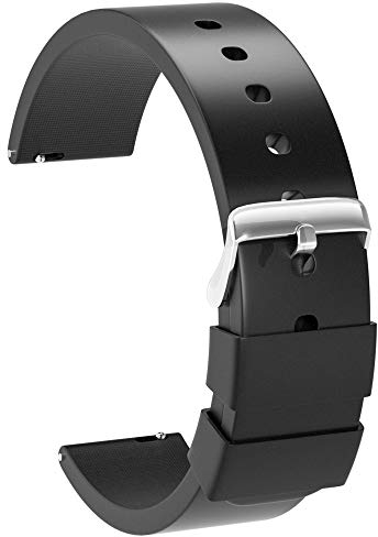 ULLCHRO Unisex Kautschuk Armband mit Edelstahl Silber Faltschließe 22mm Schwarz