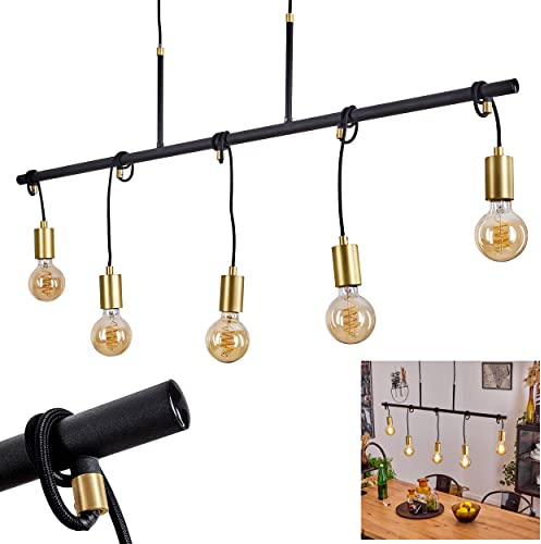Pendelleuchte Blaco aus Metall in Schwarz/Gold, längliche Vintage Hängelampe im Industrial-Style, 5-flammig, 5 x E27, Höhe max. 187 cm, ohne Leuchtmittel