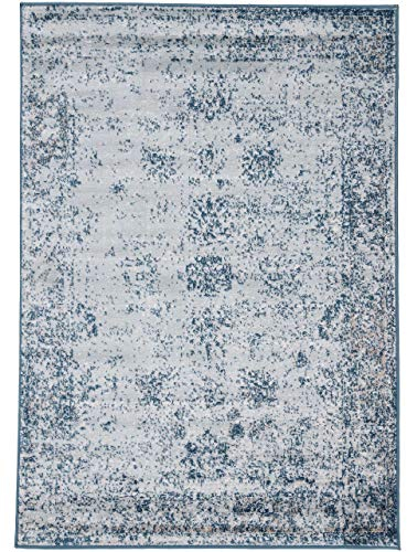 carpetfine Vintage Teppich Soli Hellblau 120x170 cm | Moderner Teppich für Wohn- und Schlafzimmer