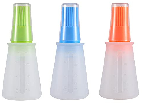 Silikon Öl-Flasche mit Pinsel 3 Stück Silikonöl-Flaschenbürste für Barbecue Kochen Backen Pfannkuchen Grill Werkzeuge,Für Speiseöl Olivenöl Butter Sauce Essig Usw. BJ