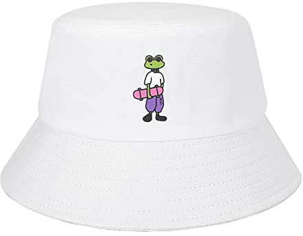 ZLYC Sommer Drucken Fischerhüte für Damen Herren Jugendliche (Frosch Weiß),Gr.Einheitsgröße