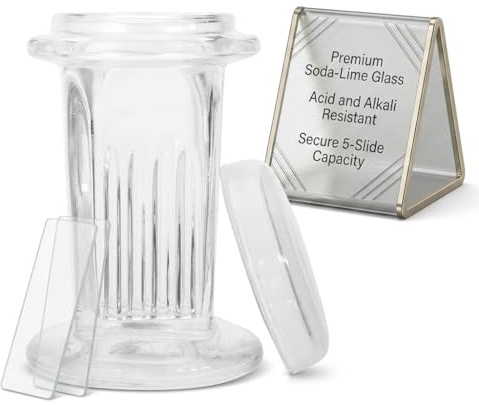 iplusmile Coplin Staining Jar for Microscope Slides - 5-Slide Glass Staining Tank Made of Soda-Lime Glass - Heavy Duty Histology Jar for Research Labs, University Biology & School Science Class