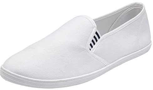 Mens Slip on Canvas Summer Shoes (White Stripe Gusset, Numeric_9)