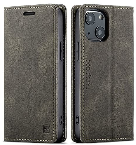 LOLFZ Wallet Case for iPhone 13 Mini, Magnetic Flip Leather Case with RFID Block Card Slots Kickstand Shockproof Protective Cover Compatible with iPhone 13 Mini 5.4 Inch - Coffee Brown