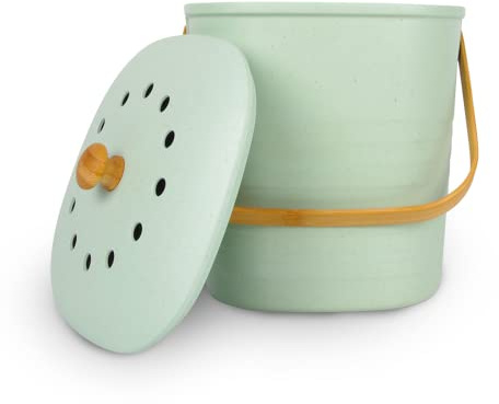BIRAMBEAU Seau à Compost 6 L Vert – Poubelle Cuisine pour Tri Sélectif et Déchets Organiques – Composteur de Cuisine Compact, Idéal sous Évier, Facile à Nettoyer