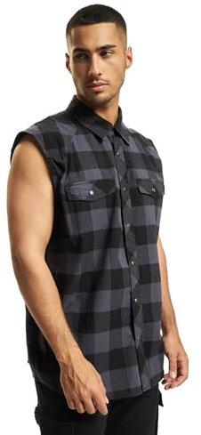 Brandit Check Shirt Sleeveless, color: black/grey, size: 4XL
