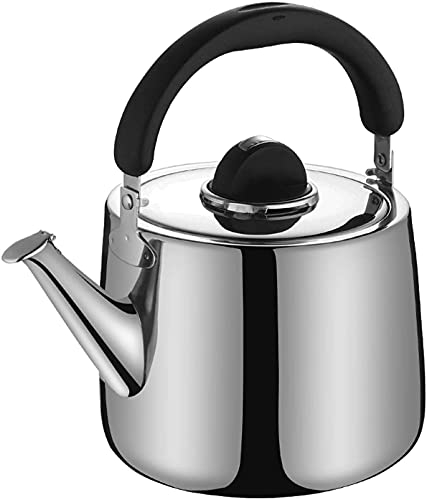 AWAING Bollitore per Stufa a Legna Teiera Universale a induzione a Gas con bollitore per tè con Fischietto in Acciaio Inossidabile di Grande capacità Bollitore Induzione(Color:Silver;Size:5L)