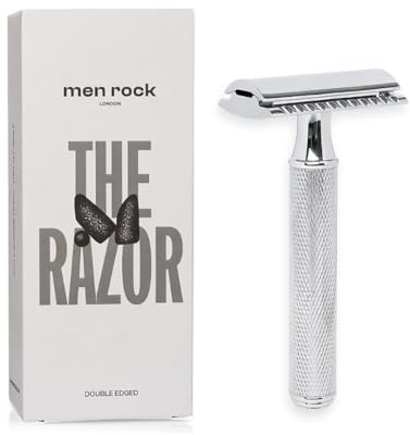 Men Rock Rasierhobel Herren – Einklingen Rasierer aus Edelstahl – Rasierhobel Classic Metall – langlebiger Nassrasierer Classic für präzise Nassrasur