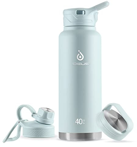 IDEUS Vacuum Insulated Water Bottle, Stainless Steel Double Wall Flask Metal Sports Canteen with Leak-Proof Screw Cap (Light Blue, 40oz (1140ml))