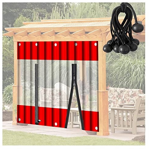 WYYZH Rote Plane Outdoor Vorhang Wasserdicht mit Bungeeball Weiches Glas Transparente Plane PVC-Material für Gazebo Outdoor-Camping (Color : Red, Size : 4.5x2.2m/14.76x7.22ft)