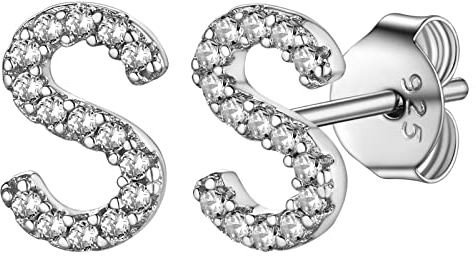 Supcare Ohrringe Buchstaben Mutter Ohrstecker Initial S Buchstaben Ohrstecker mit Cubic Zirkonia 925 Sterling Silber Letter Alphabet Earrings Personalisiert Modeschmuck für Girls Gift