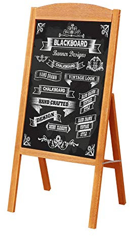 unho Panneau Publicitaire Extétieur 90x42.5cm, Ardoise Sur Pied Bois Avec 2 Aimants et 2 Chiffons, Stop Trottoir Magnétique Pliable, Décoration pour Restaurant Café Bar Bistrot (Cari)