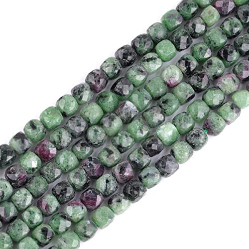 Gem-Inside 4 mm facettierter Würfel, natürlicher grüner Rubin Zoisit, Abstandshalter, Perlen, Chakra-Stein, zur Schmuckherstellung, Erwachsene, 38,1 cm