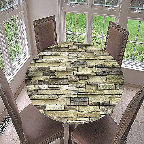 Morbuy Rund Tischdecke Elastisch, Lotuseffekt Abwischbar Rund Tischdecken Stein Drucken Tischtuch für Küchen Garten Outdoor (Durchmesser 90cm,Steinwand)