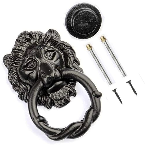 TERF® 150mm Traditional Vintage Style Antique Black Lion Head Door Knocker 150mm (6 inch) Door Gate Knocker for Front Door Including Fixing Screw - Pack of 1